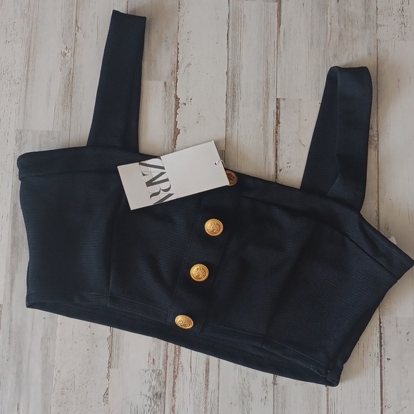 Zara Black Crop Top with Gold Buttons - Picture 16 of 16
